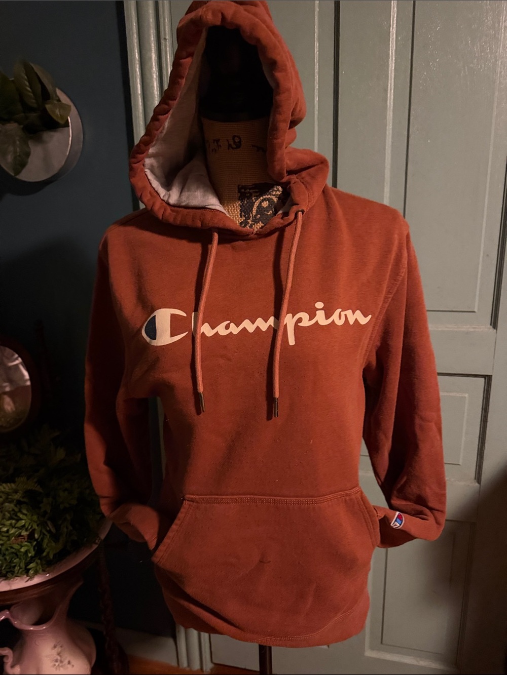 Champion Rust Orange Pullover Hoodie with White Logo